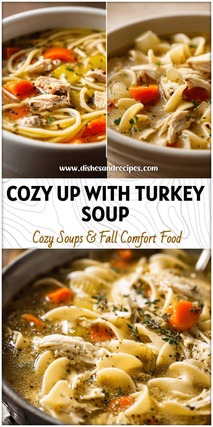 Bowl of Leftover Turkey Noodle Soup with noodles, turkey pieces, and vegetables in warm broth